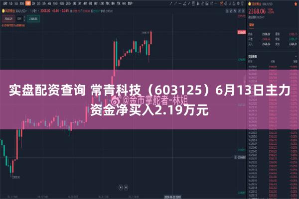 实盘配资查询 常青科技(603125)6月13日主力资金净买入2.19万元